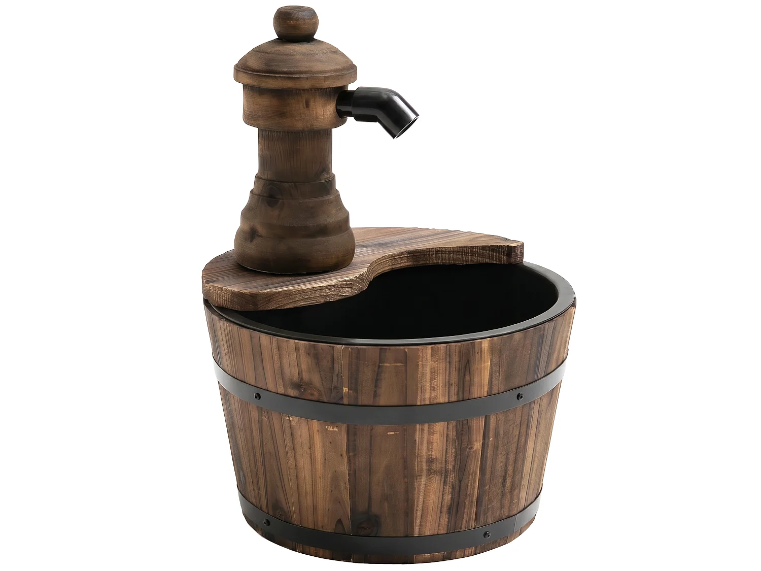 Fontaine de jardin tonneau pompe à eau submersible incluse Ø 27 x 37H cm bois de pin marron
