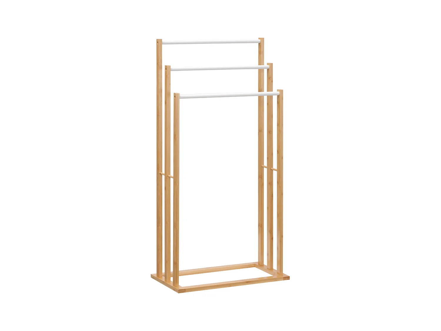 Porte-serviette autoportant 3 barres - dim. 48L x 25l x 94H cm - bois bambou acier blanc