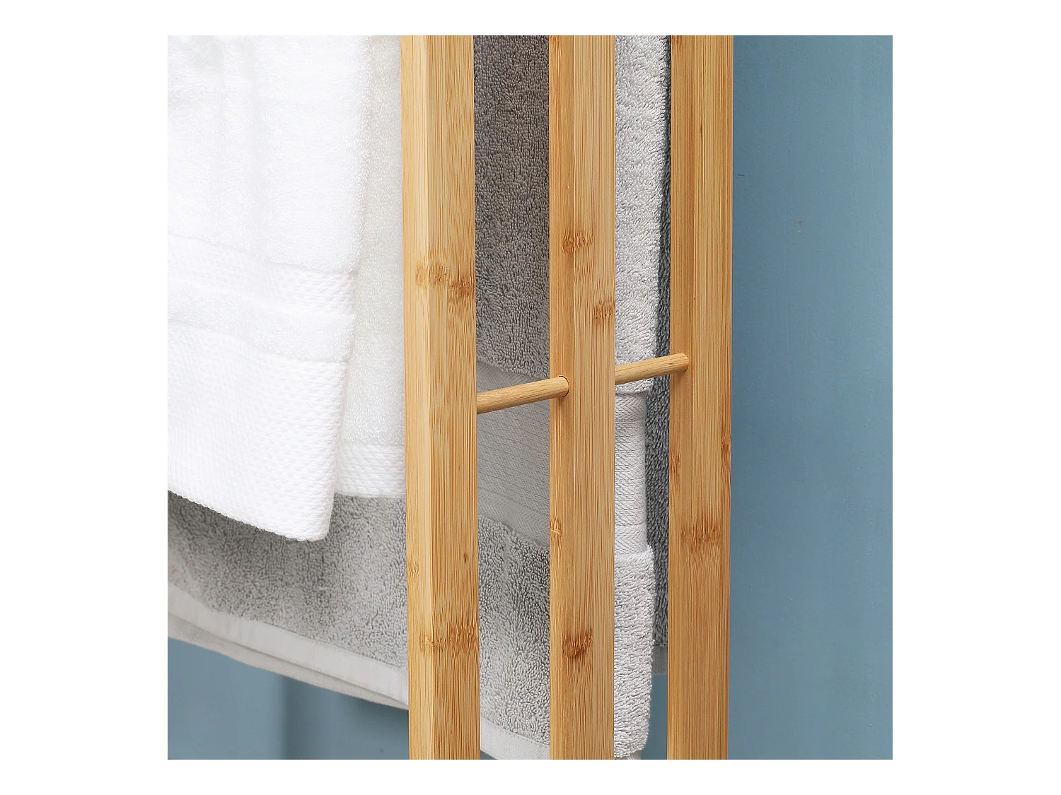 Porte-serviette autoportant 3 barres - dim. 48L x 25l x 94H cm - bois bambou acier blanc