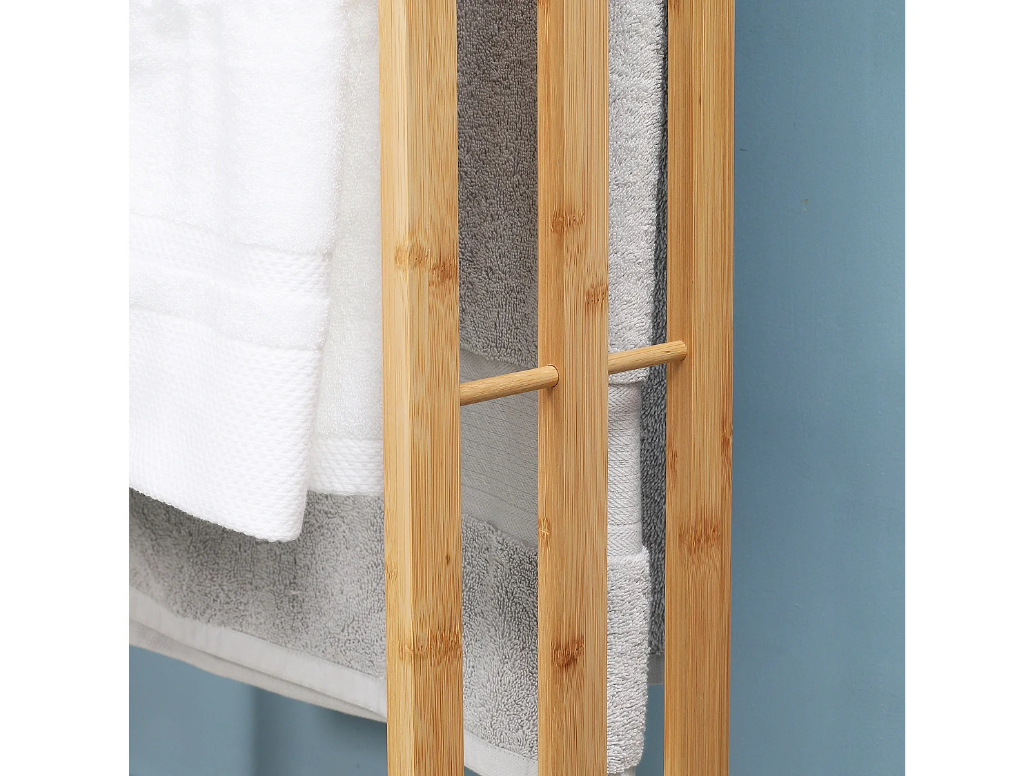 Porte-serviette autoportant 3 barres - dim. 48L x 25l x 94H cm - bois bambou acier blanc