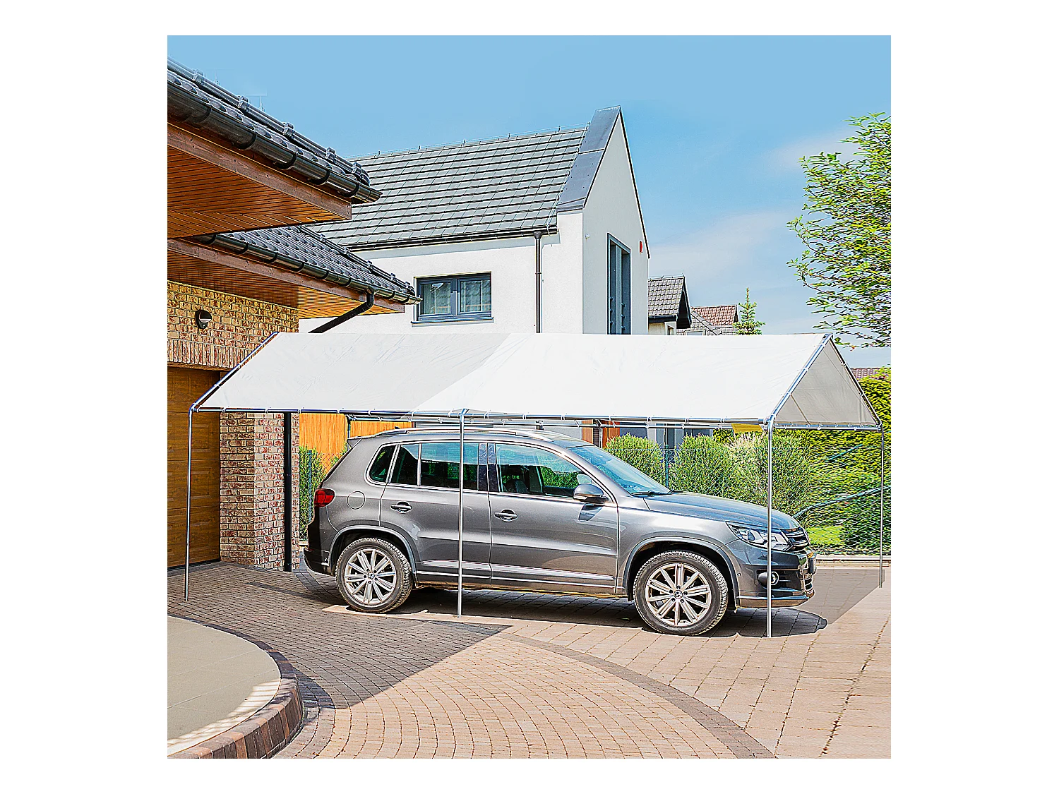 Carport auvent pour voiture 5,95L x 2,90l x 2,60H m acier galvanisé robuste PE haute densité blanc