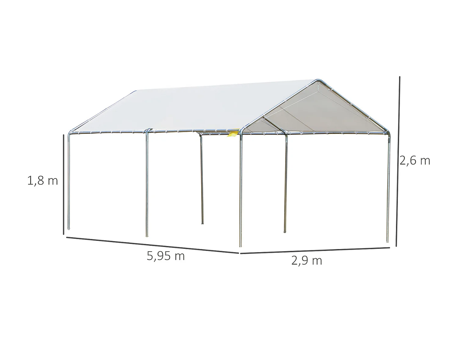 Carport auvent pour voiture 5,95L x 2,90l x 2,60H m acier galvanisé robuste PE haute densité blanc