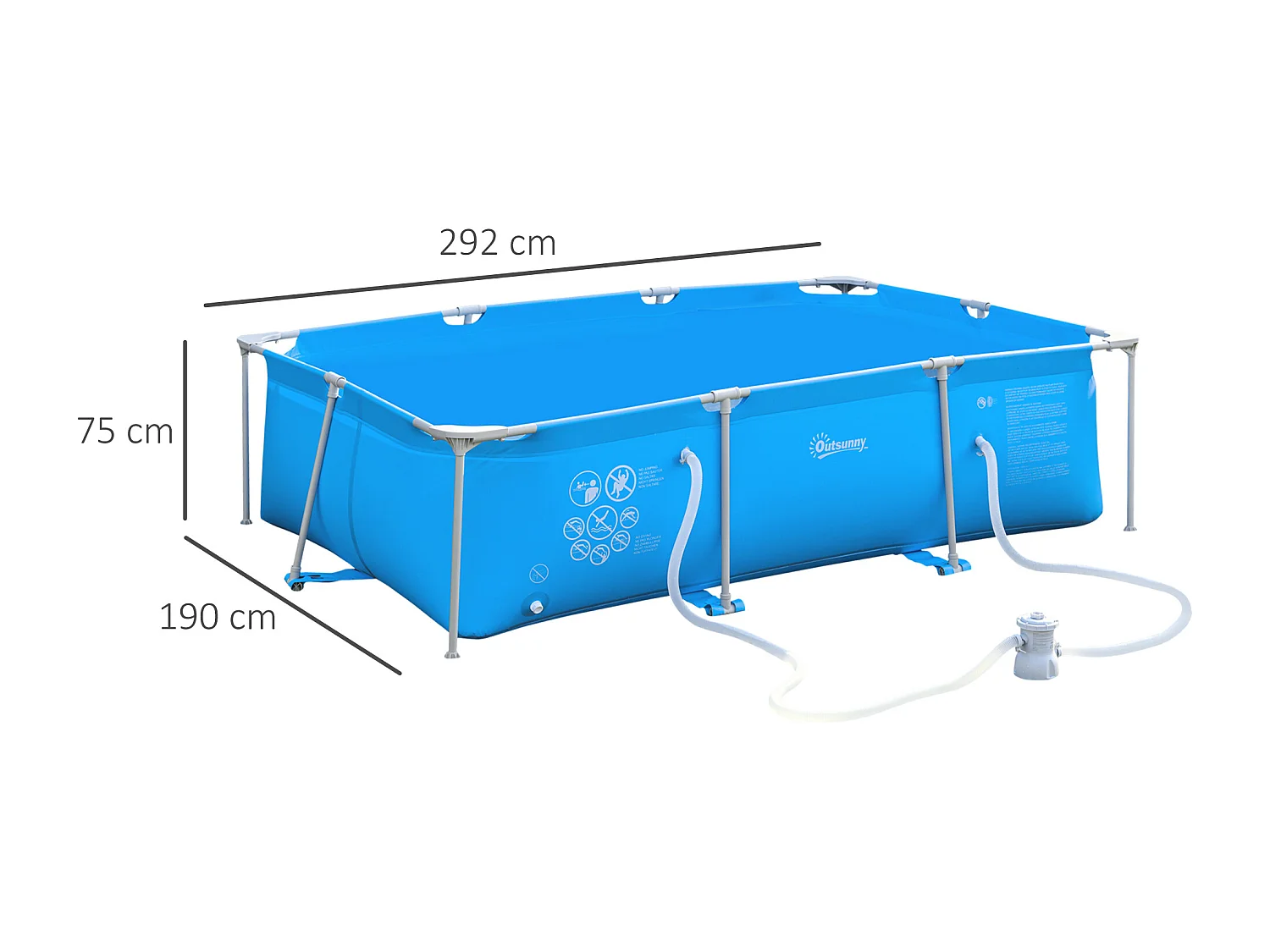 Piscine tubulaire hors sol rectangulaire cadre en métal avec filtre 292L x 190l x 75H cm bleu