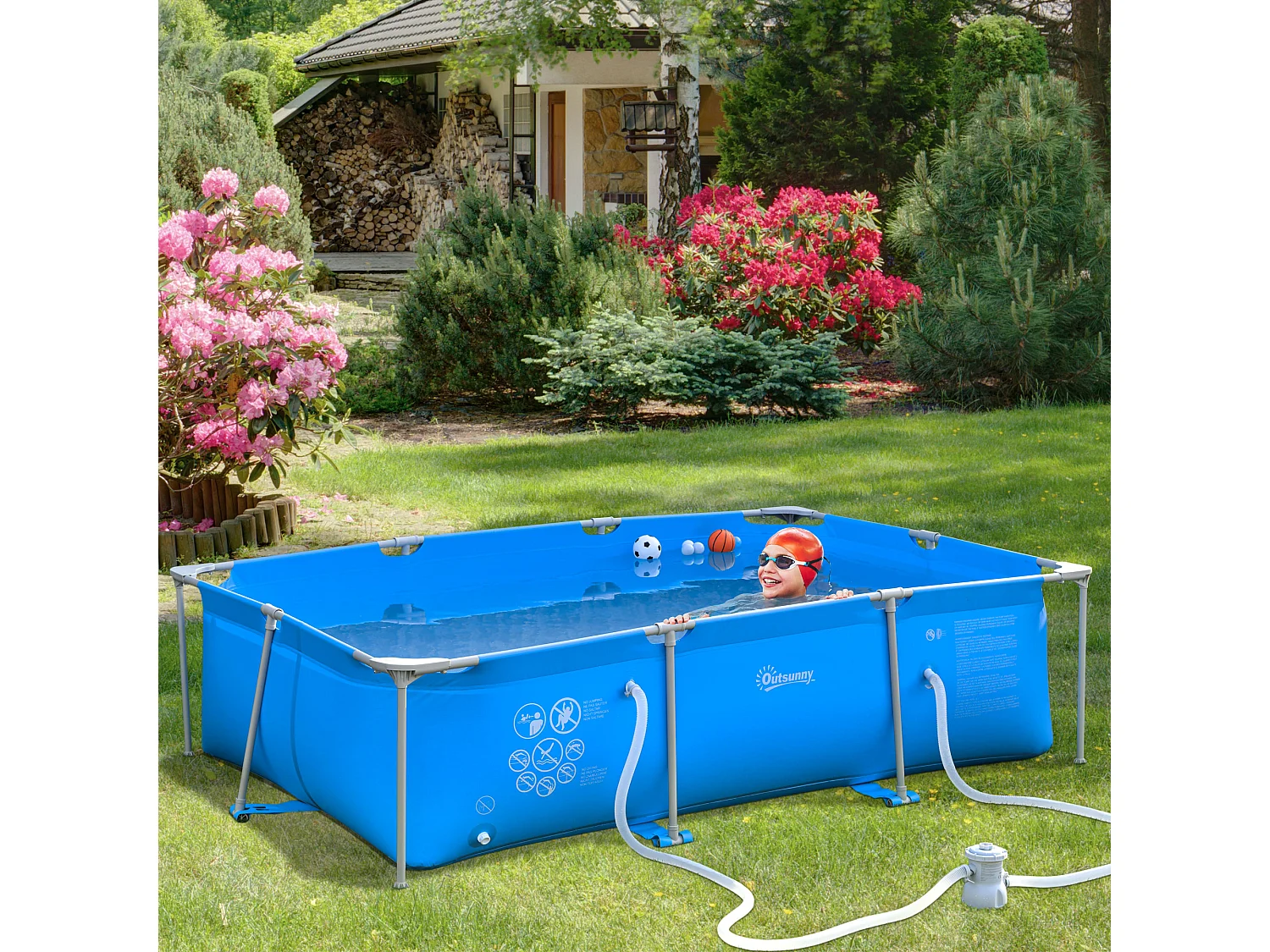 Piscine tubulaire hors sol rectangulaire cadre en métal avec filtre 292L x 190l x 75H cm bleu