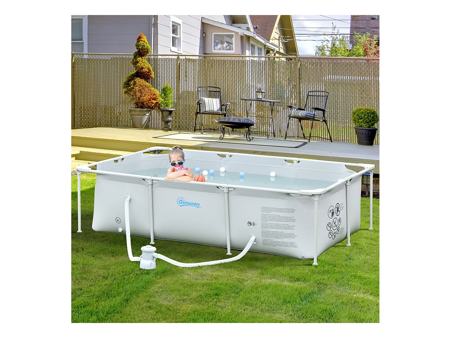 Piscine tubulaire hors sol rectangulaire cadre en métal avec filtre 252L x 152l x 65H cm gris