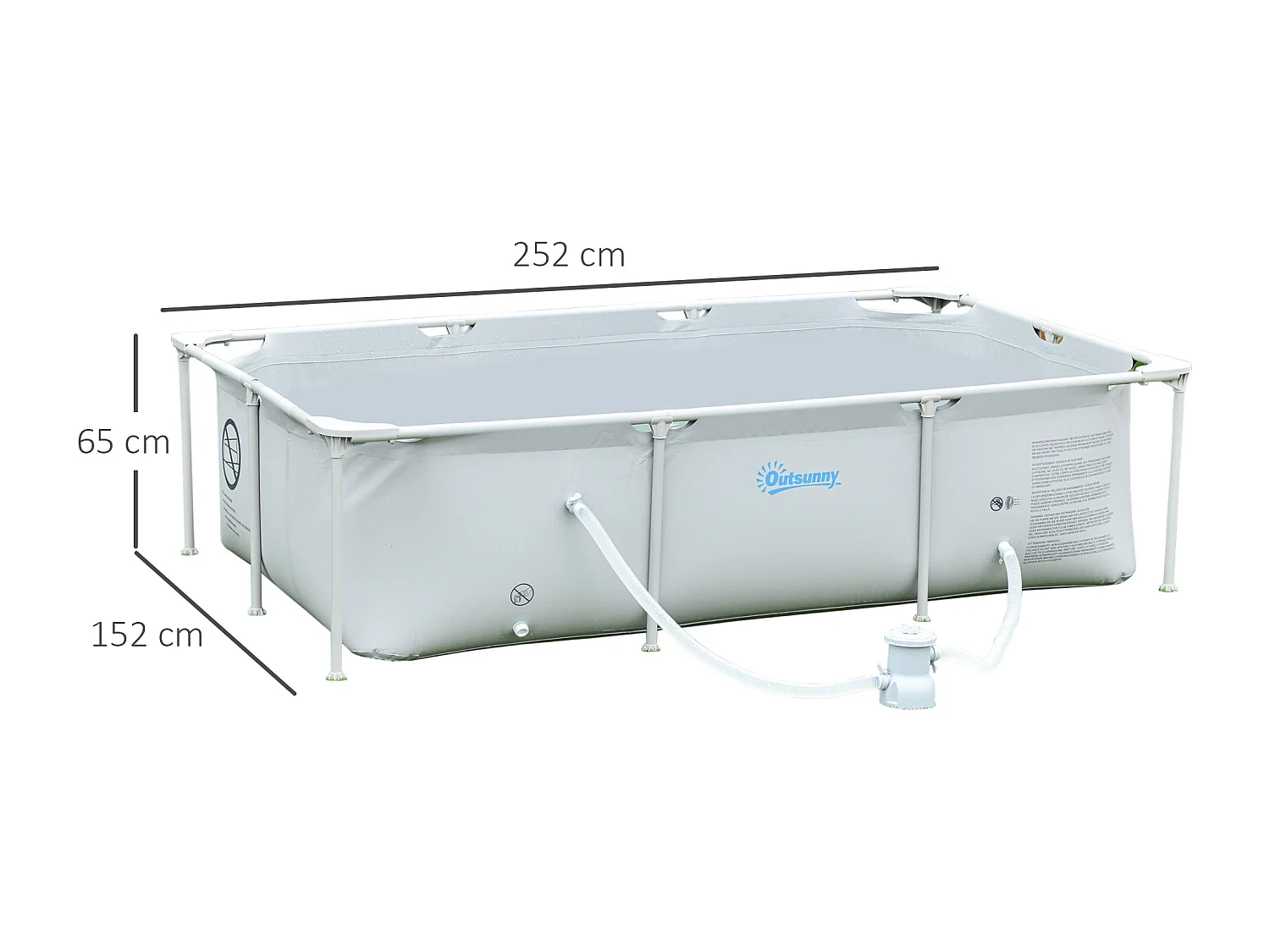 Piscine tubulaire hors sol rectangulaire cadre en métal avec filtre 252L x 152l x 65H cm gris