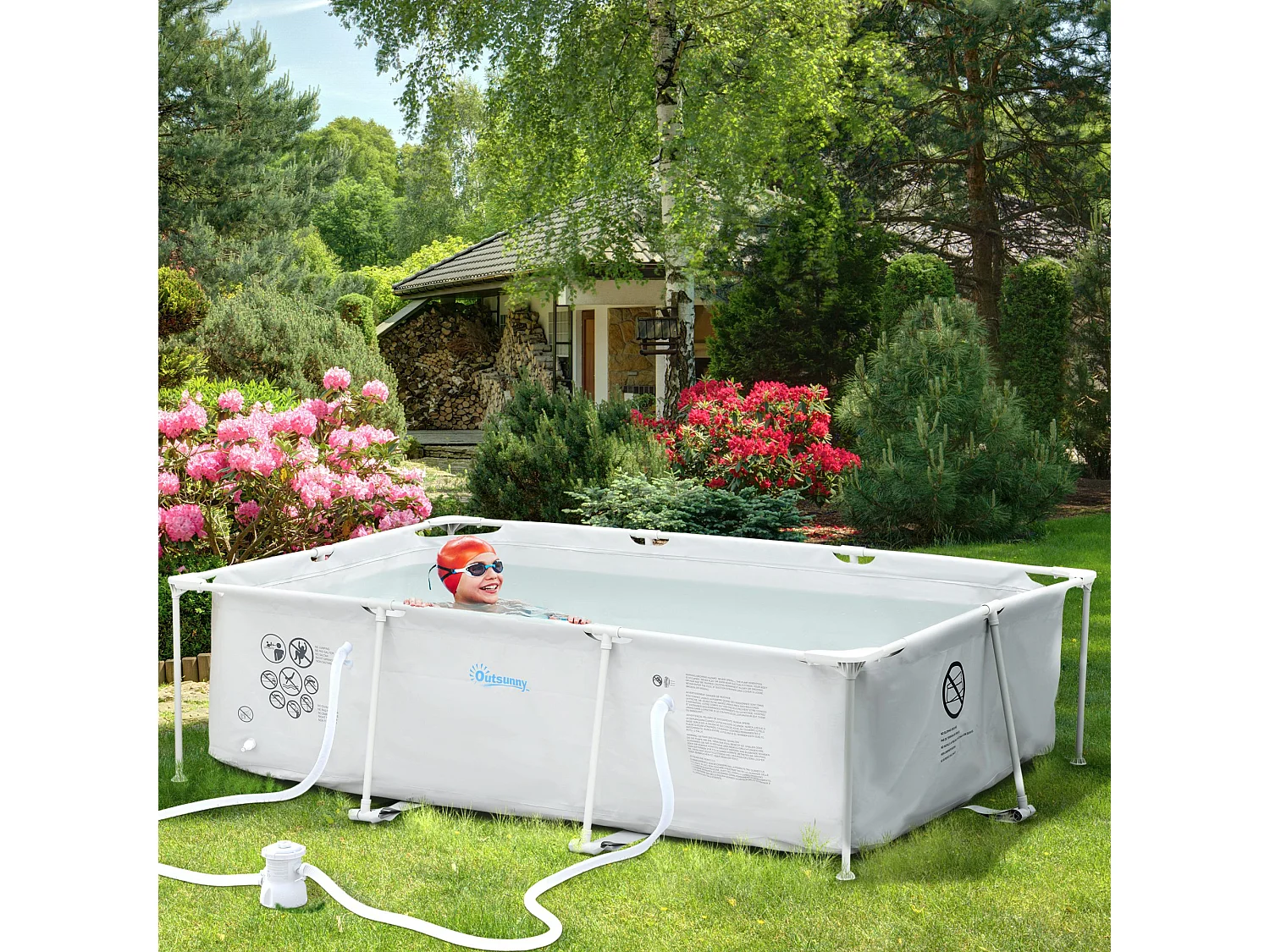 Piscine tubulaire hors sol rectangulaire cadre en métal avec filtre 292L x 190l x 75H cm gris