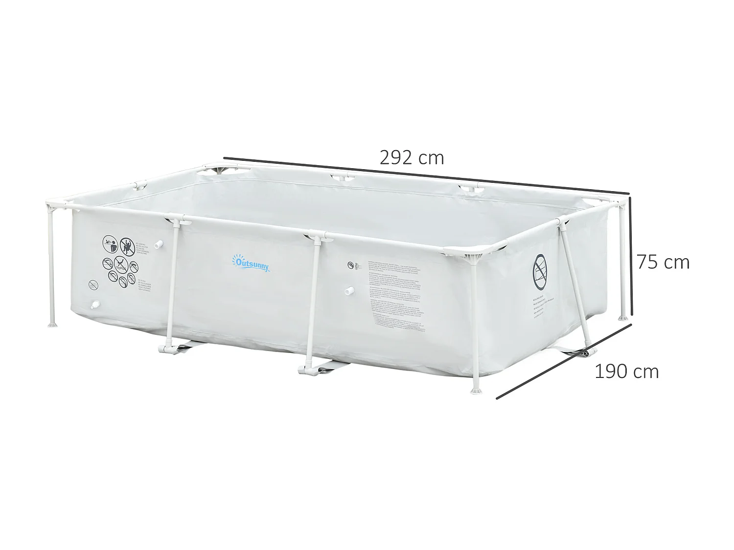 Piscine tubulaire hors sol rectangulaire cadre en métal avec filtre 292L x 190l x 75H cm gris