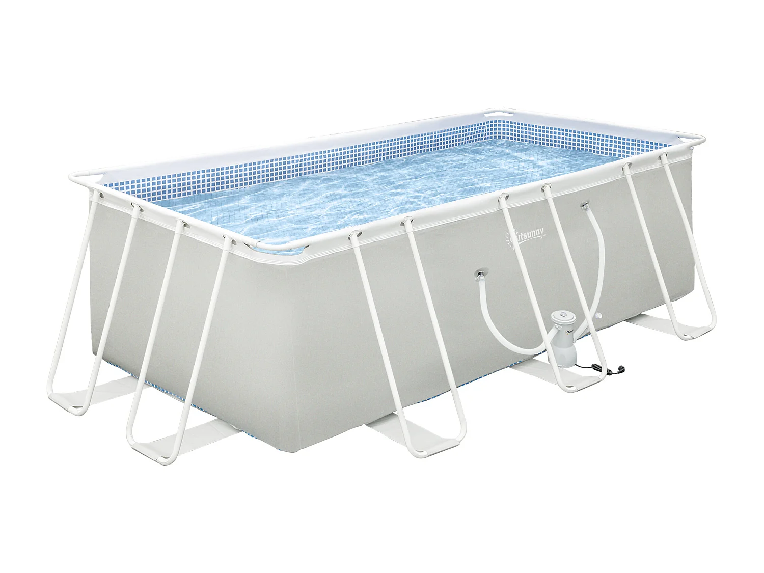 Piscine tubulaire hors sol rectangulaire avec filtre dim. 440L x 240l x 122H cm acier PVC gris clair
