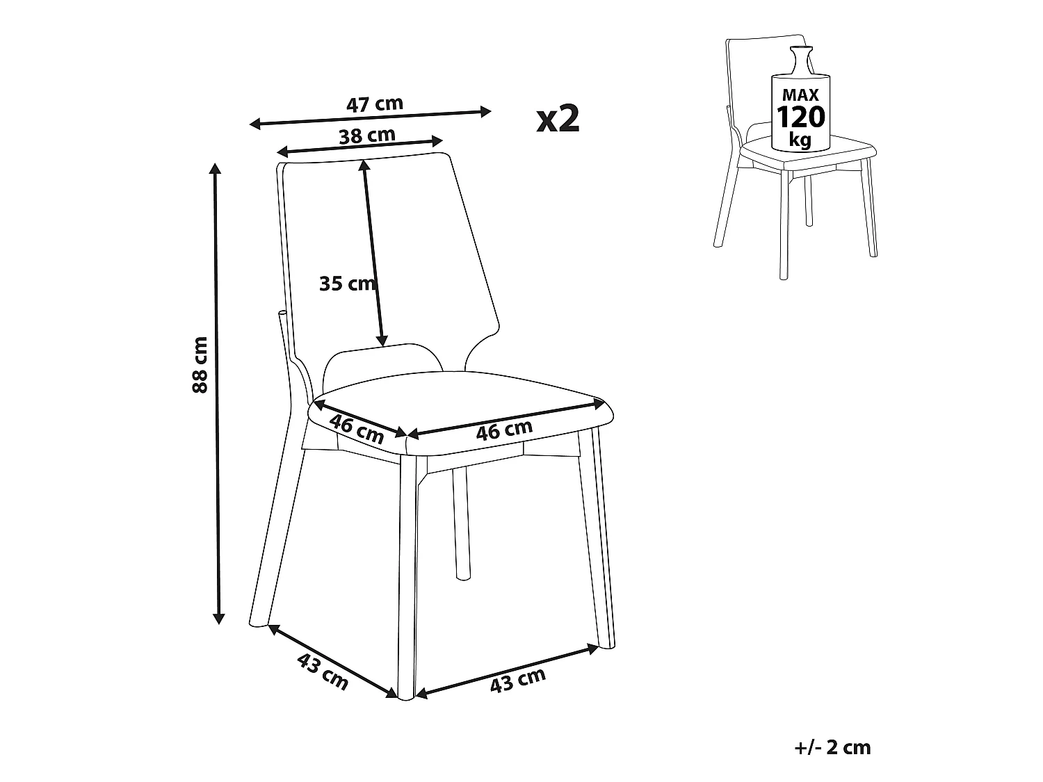 Lot de 2 chaises de salle à manger ABEE Marron clair