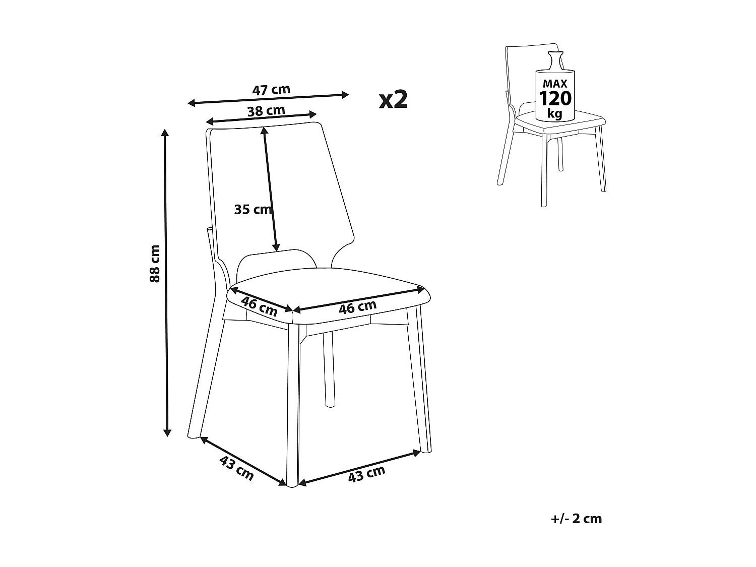 Lot de 2 chaises de salle à manger ABEE Marron foncé