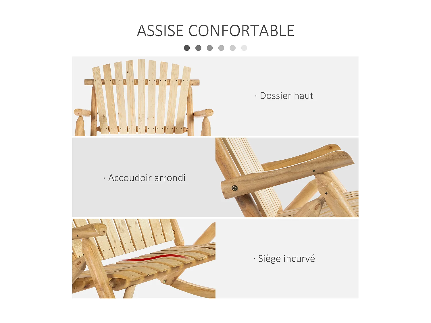 Fauteuil de jardin Adirondack à bascule 2 places rocking chair style néo-rétro assise dossier ergonomique bois naturel de pin