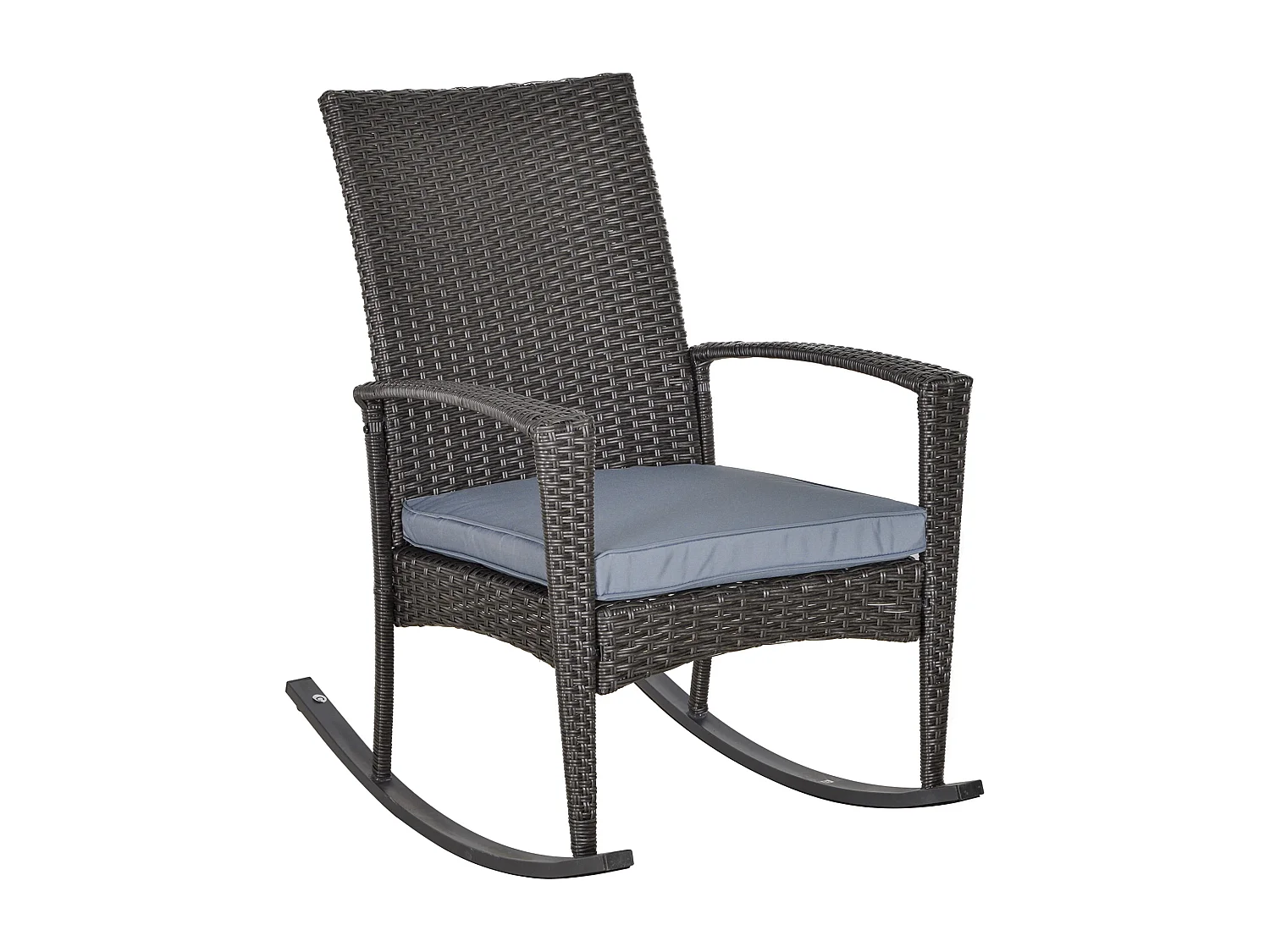 Fauteuil à bascule rocking chair avec coussin d'assise déhoussable 66L x 88l x 98H cm résine tressée imitation rotin grise