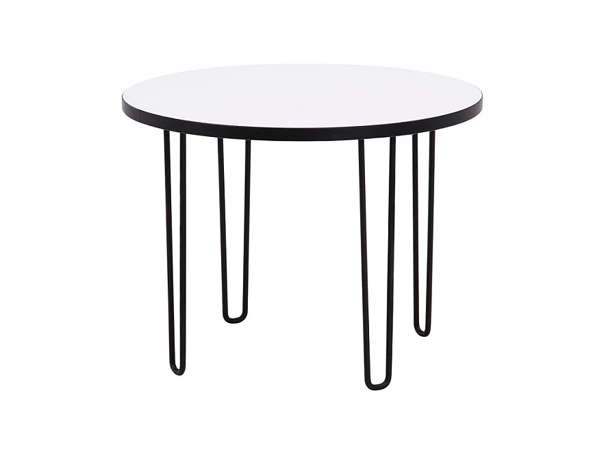 Table basse ronde D. 60 cm décor blanc pieds métal noir - LINDY