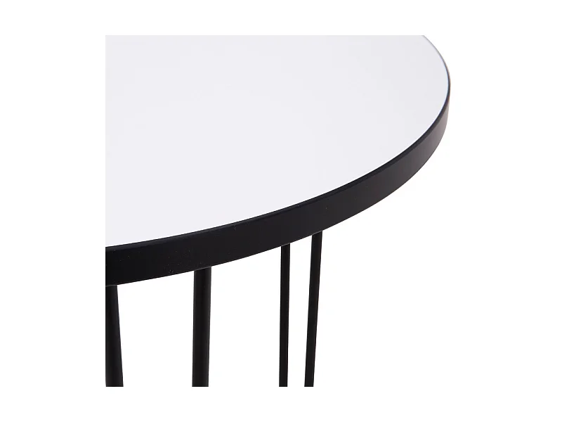 Table basse ronde D. 60 cm décor blanc pieds métal noir - LINDY