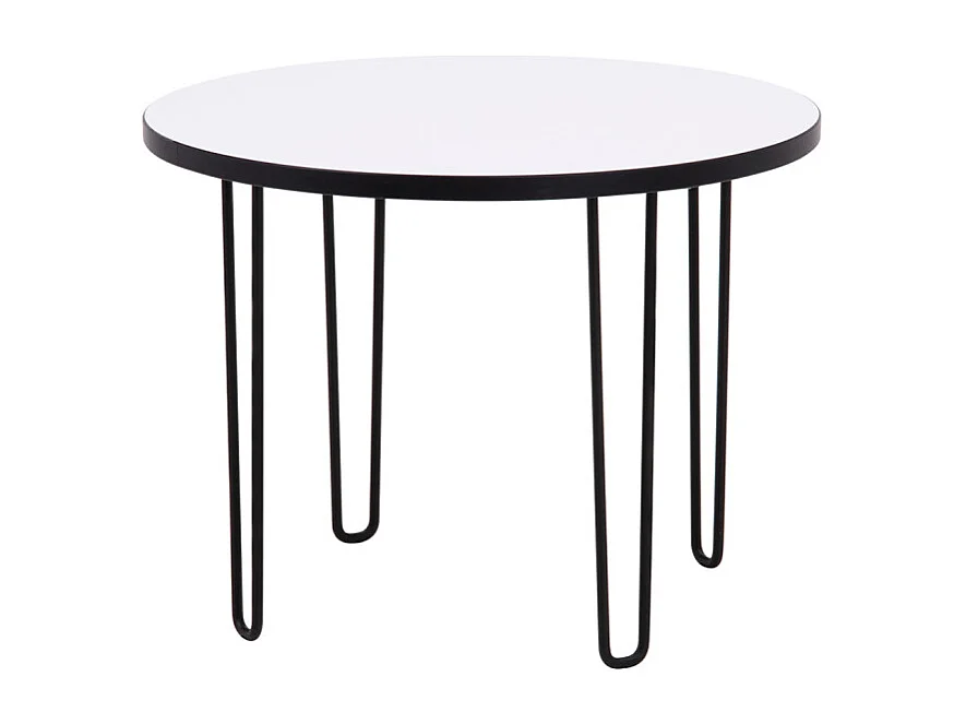 Table basse ronde D. 60 cm décor blanc pieds métal noir - LINDY