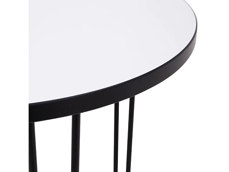 Table basse ronde D. 60 cm décor blanc pieds métal noir - LINDY