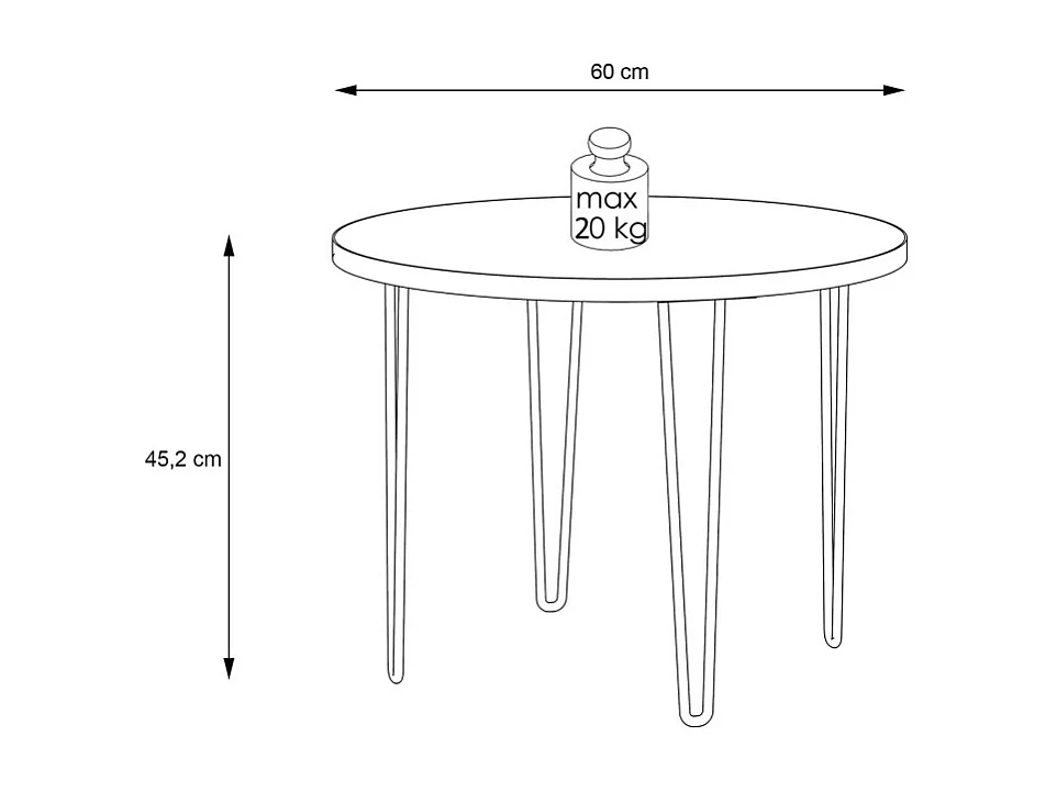 Table basse ronde D. 60 cm décor blanc pieds métal noir - LINDY