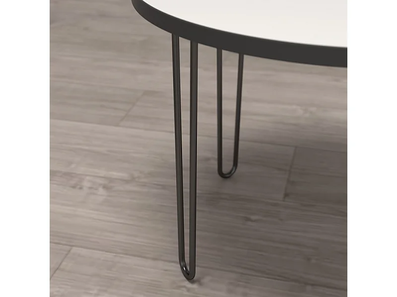 Table basse ronde D. 60 cm décor blanc pieds métal noir - LINDY