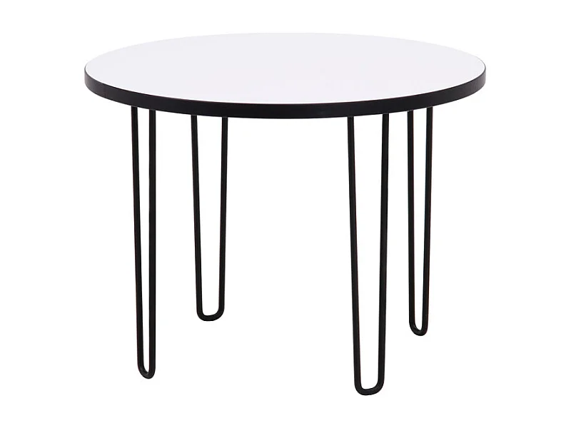 Table basse ronde D. 60 cm décor blanc pieds métal noir - LINDY