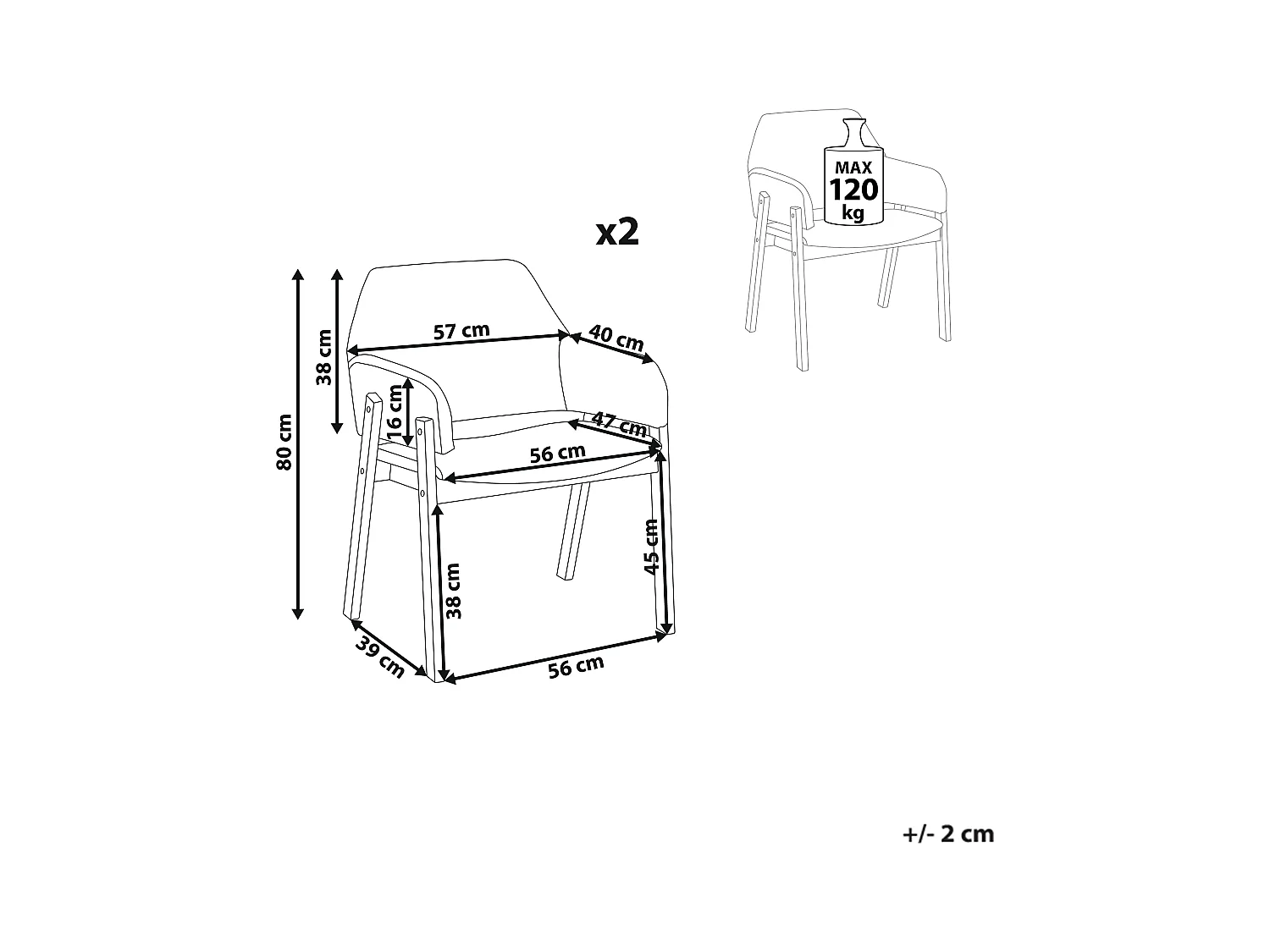 Lot de 2 chaises de salle à manger ALBION Gris