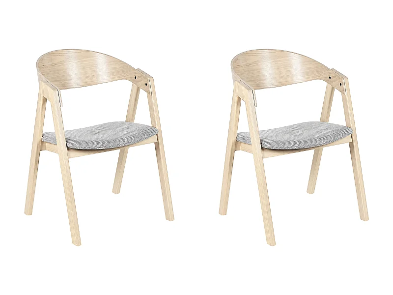 Esszimmerstuhl 2er Set heller Holzfarbton Stoffbezug grau mit Holzbeinen Yuba