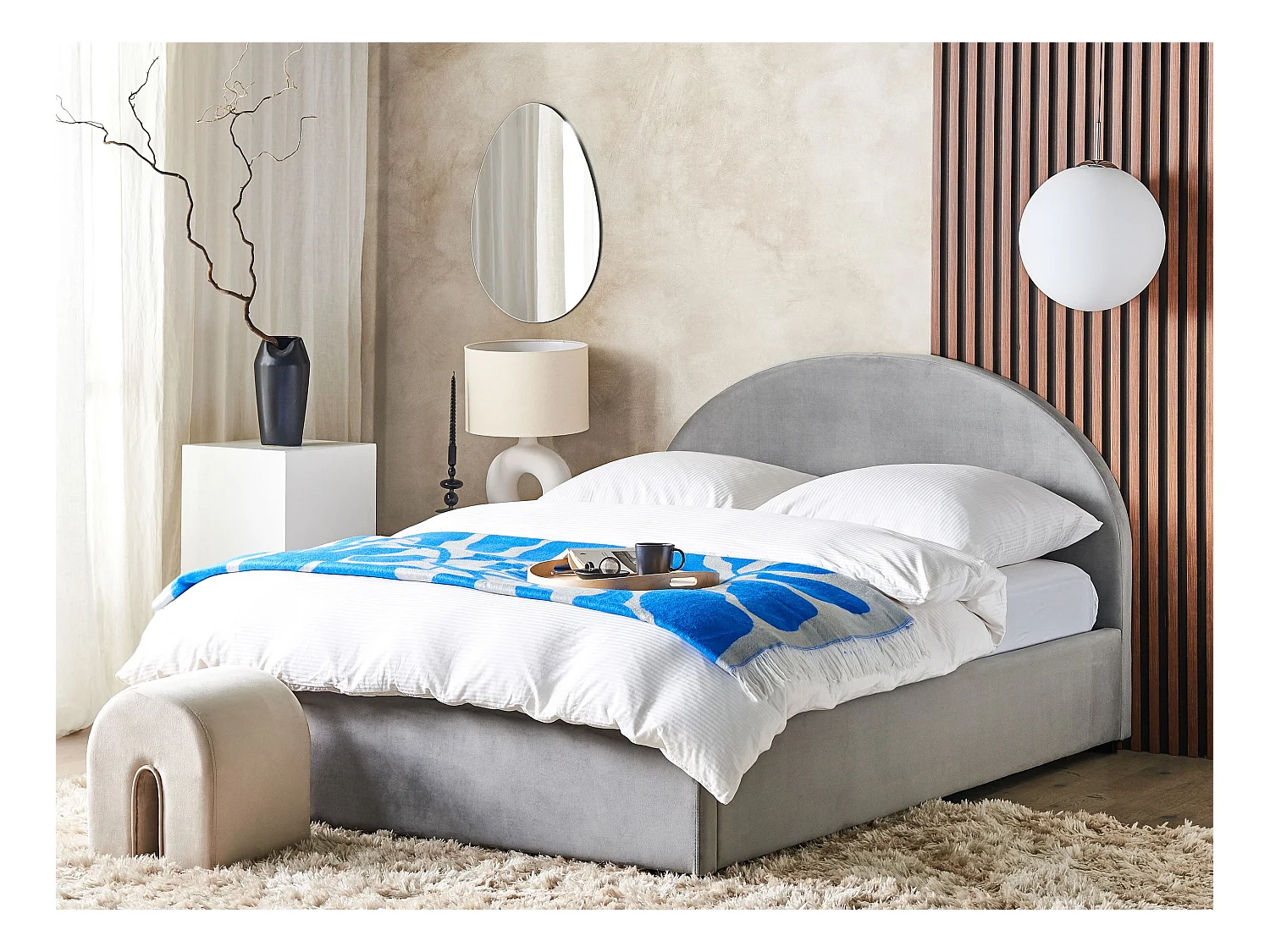 Lit ottoman Velours VAUCLUSE 160 x 200 cm Gris clair