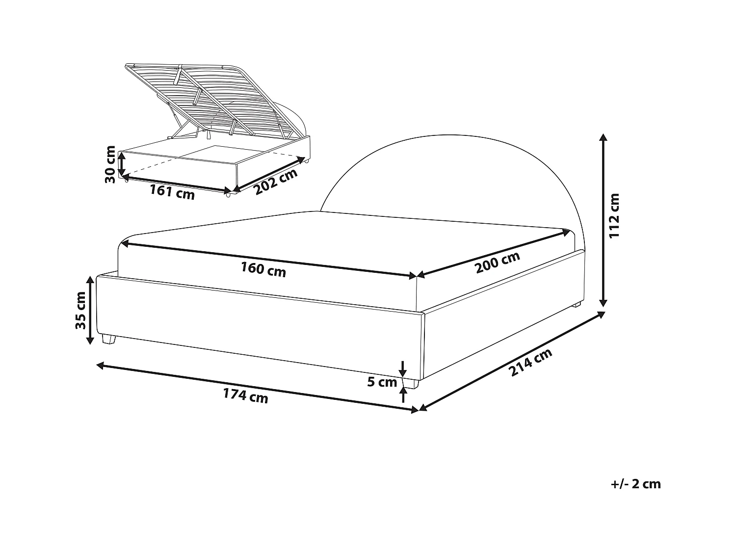 Cama con almacenaje Terciopelo VAUCLUSE 160 x 200 cm Gris claro