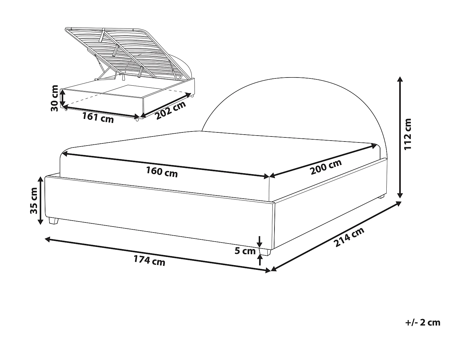 Bed met opbergruimte Fluweel VAUCLUSE 160 x 200 cm Lichtgrijs