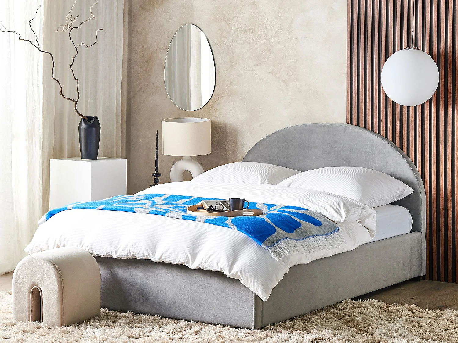 Bed met opbergruimte Fluweel VAUCLUSE 160 x 200 cm Lichtgrijs