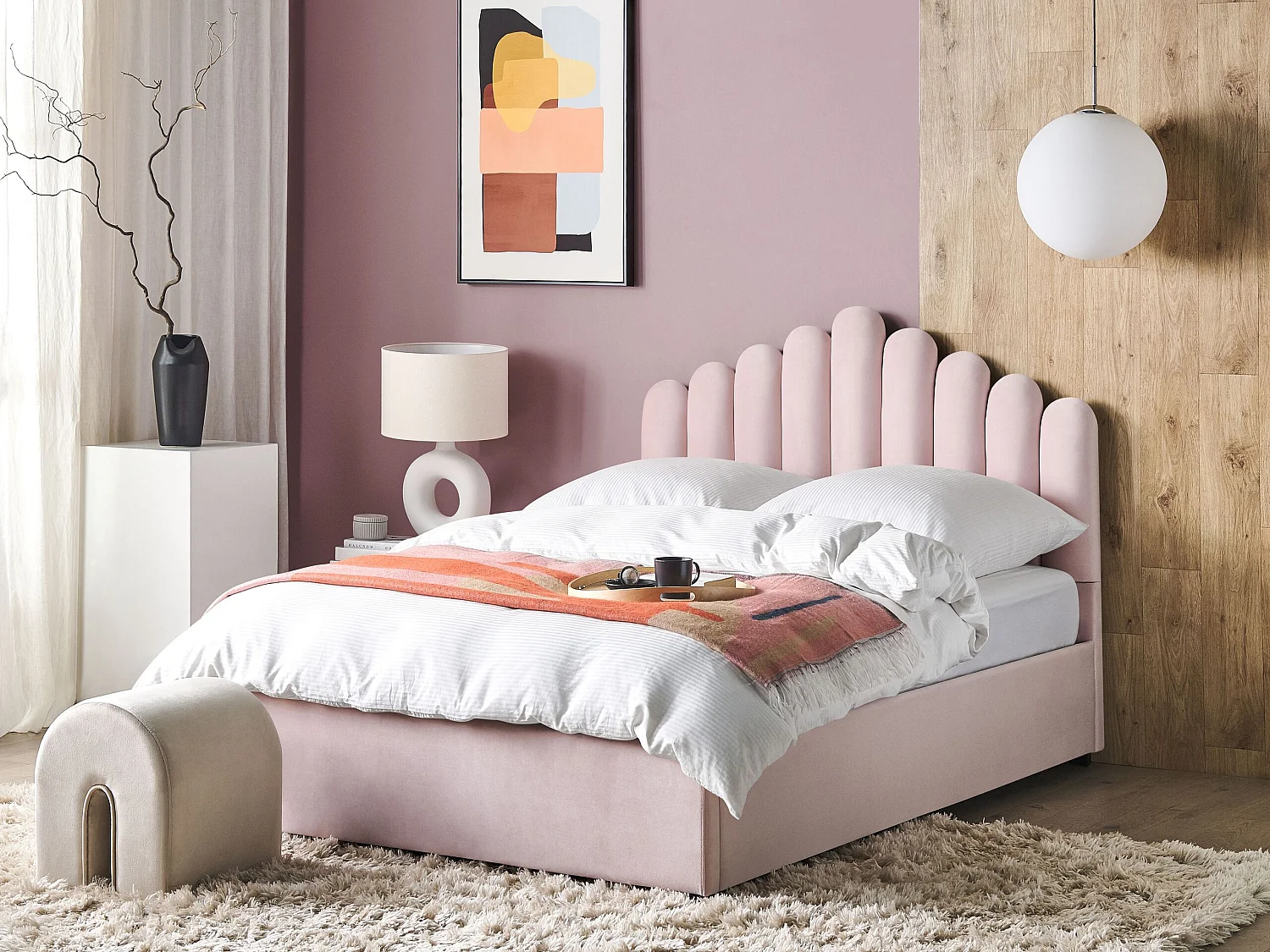 Bett mit Stauraum Samtstoff VINCENNES 140 x 200 cm Pastellrosa