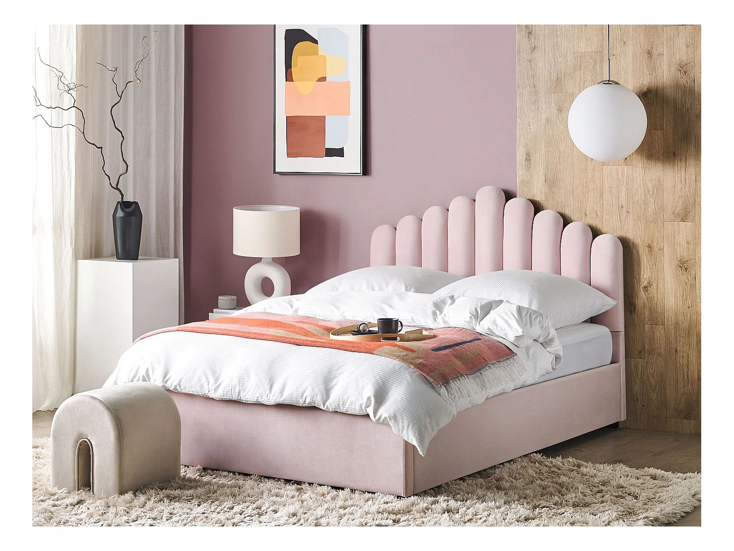 Lit ottoman Velours VINCENNES 160 x 200 cm Rose pastel