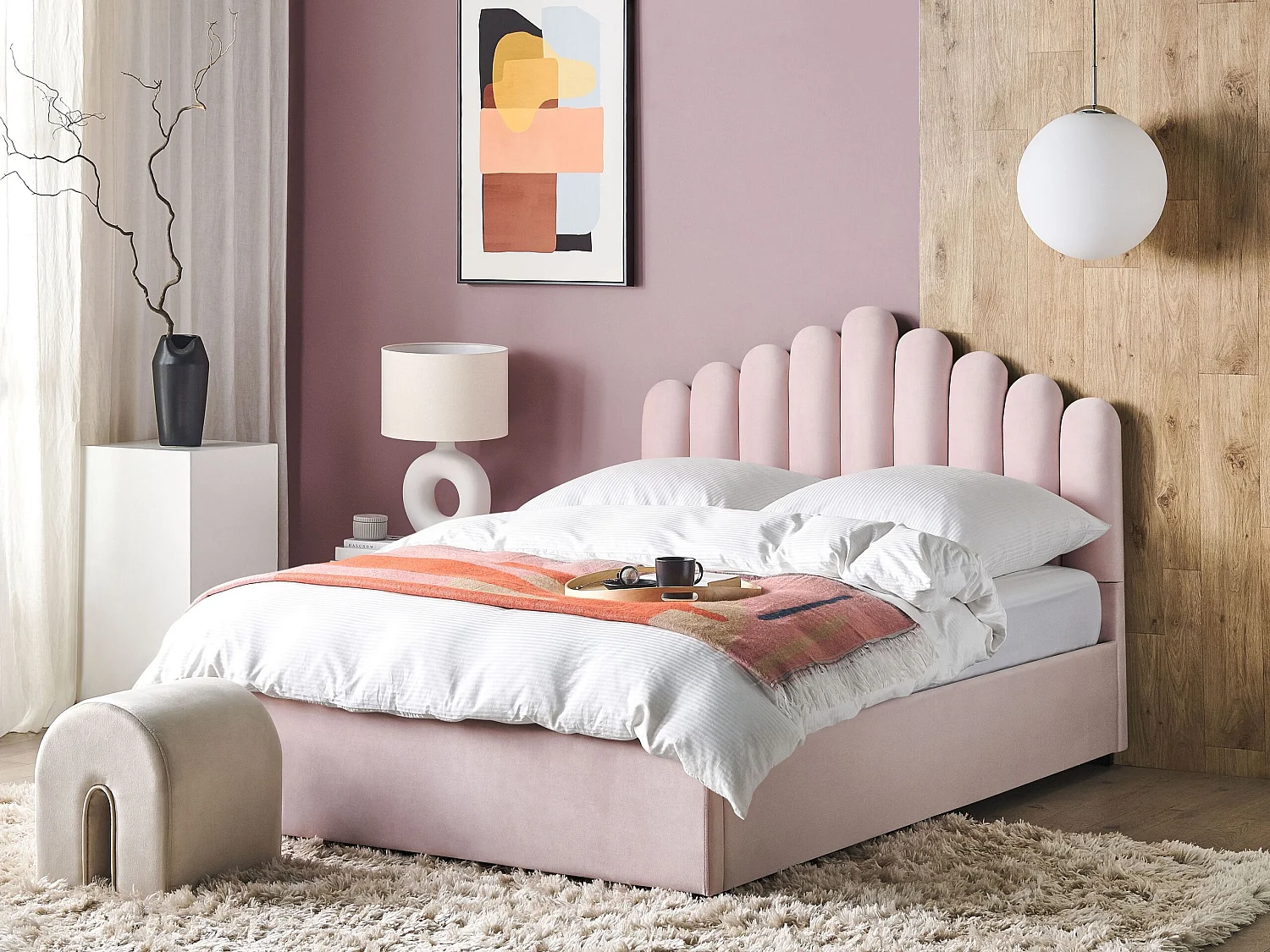 Bett mit Stauraum Samtstoff VINCENNES 160 x 200 cm Pastellrosa