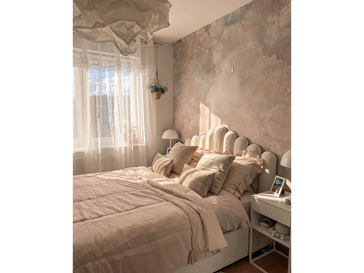Lit ottoman Velours VINCENNES 160 x 200 cm Blanc cassé