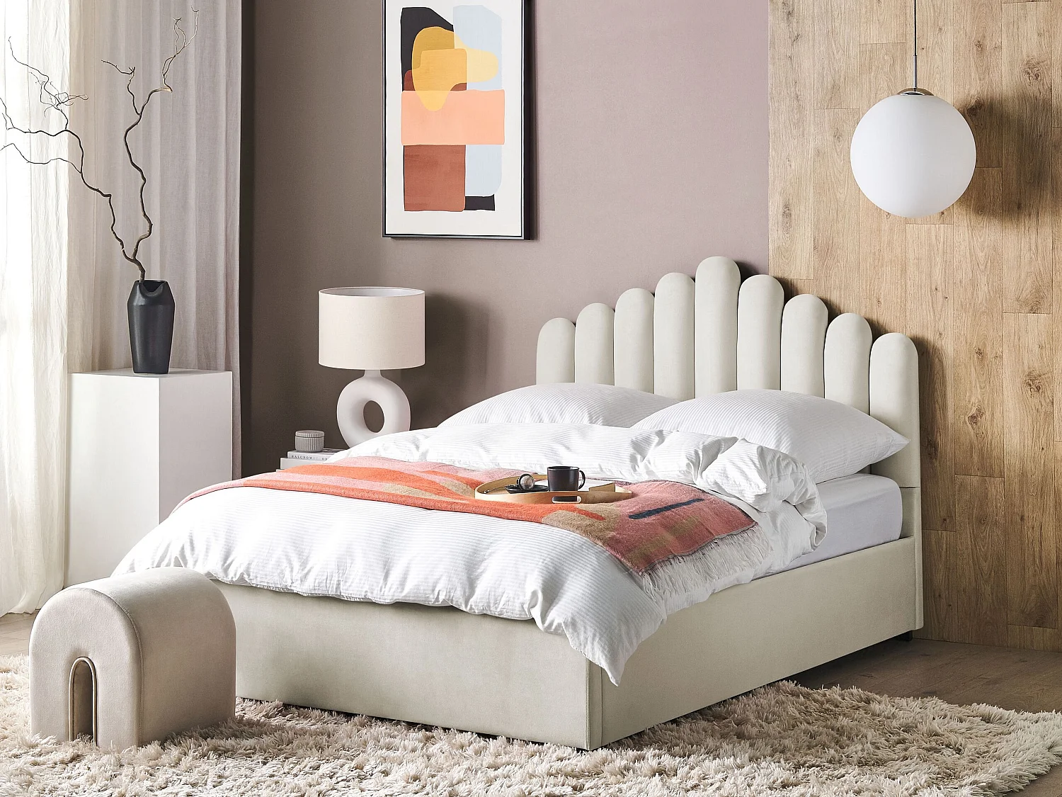 Bed met opbergruimte Fluweel VINCENNES 140 x 200 cm Gebroken wit
