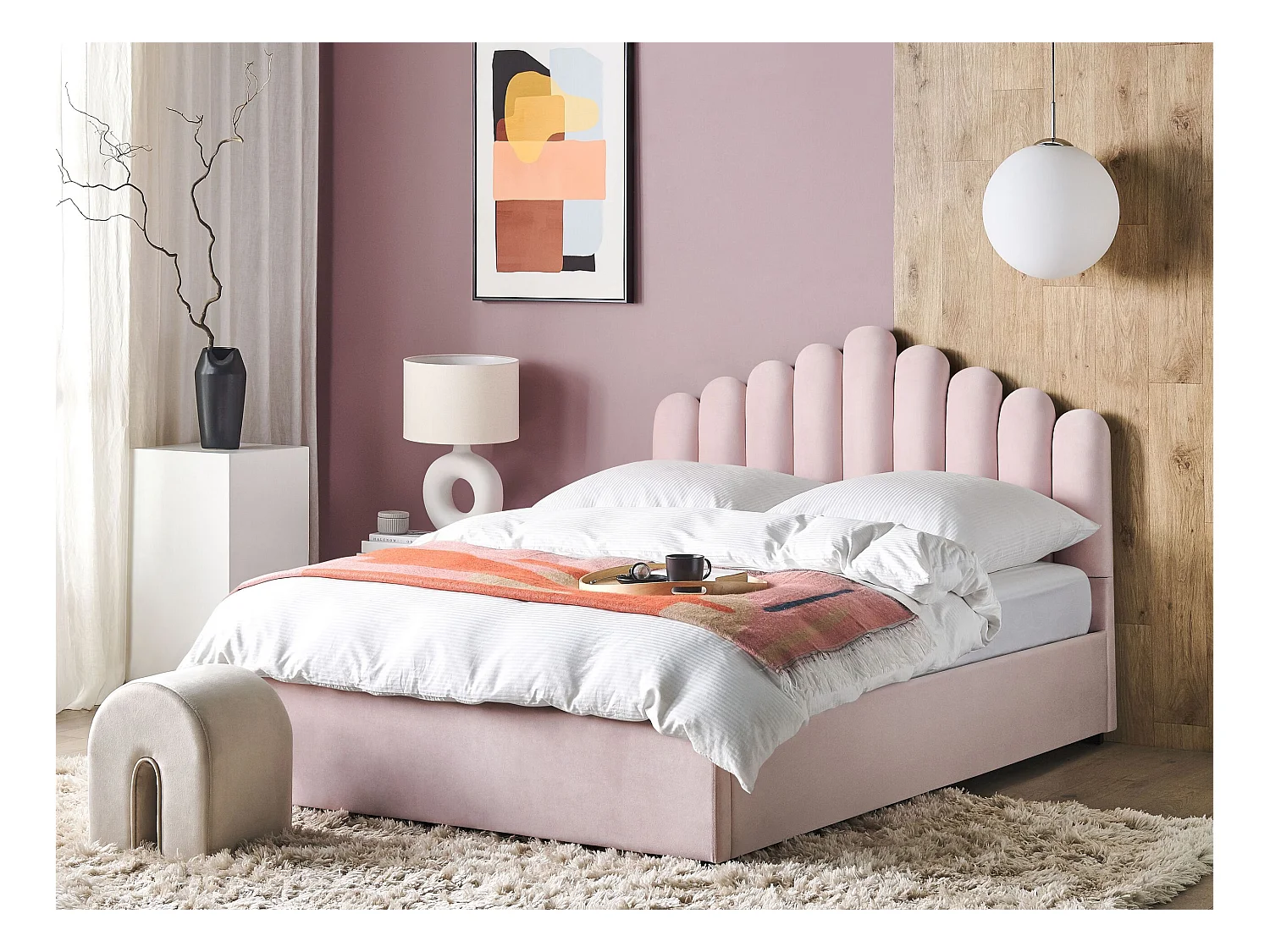 Cama con almacenaje Terciopelo VINCENNES 180 x 200 cm Rosa pastel