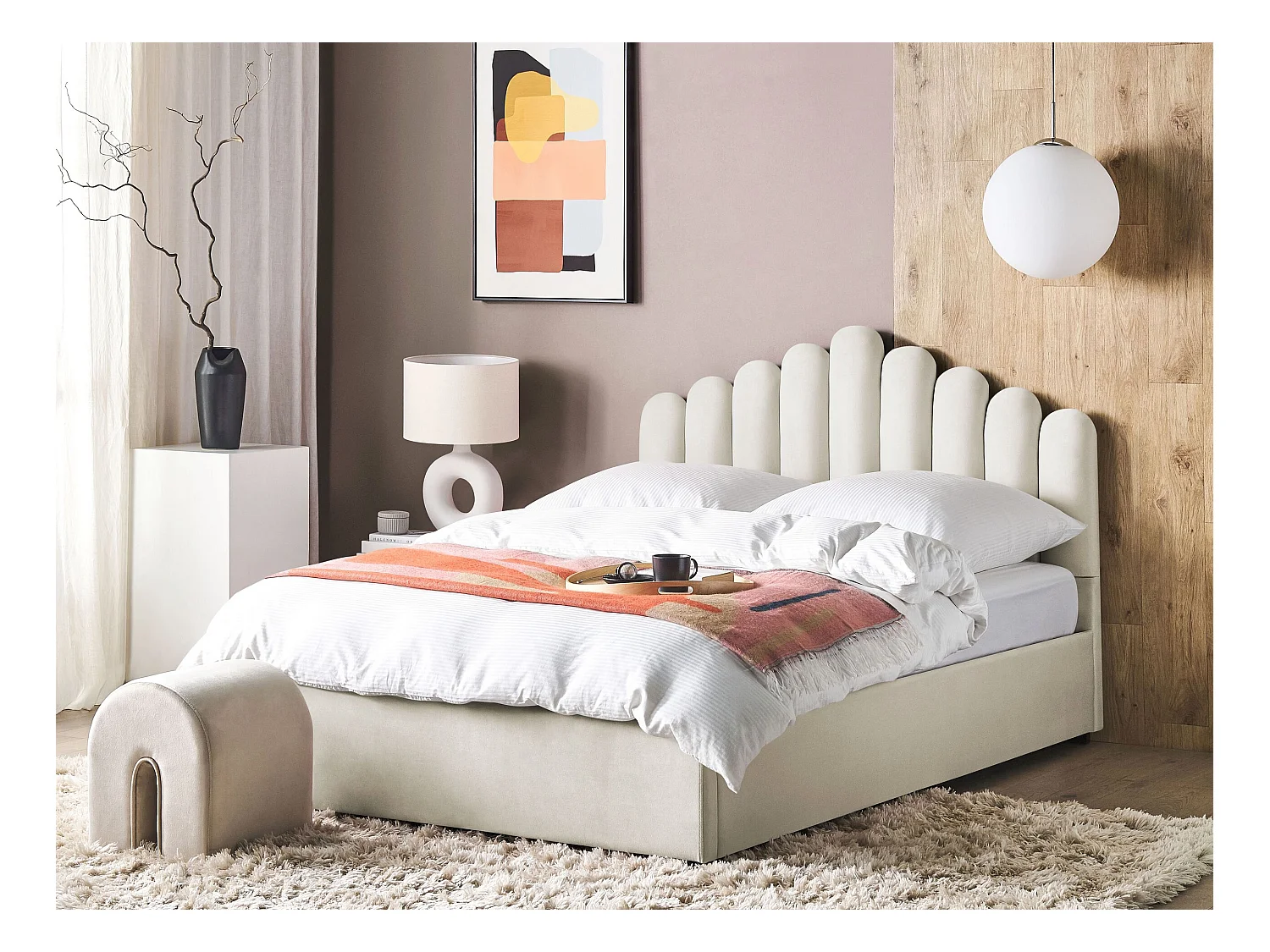 Bed met opbergruimte Fluweel VINCENNES 180 x 200 cm Gebroken wit