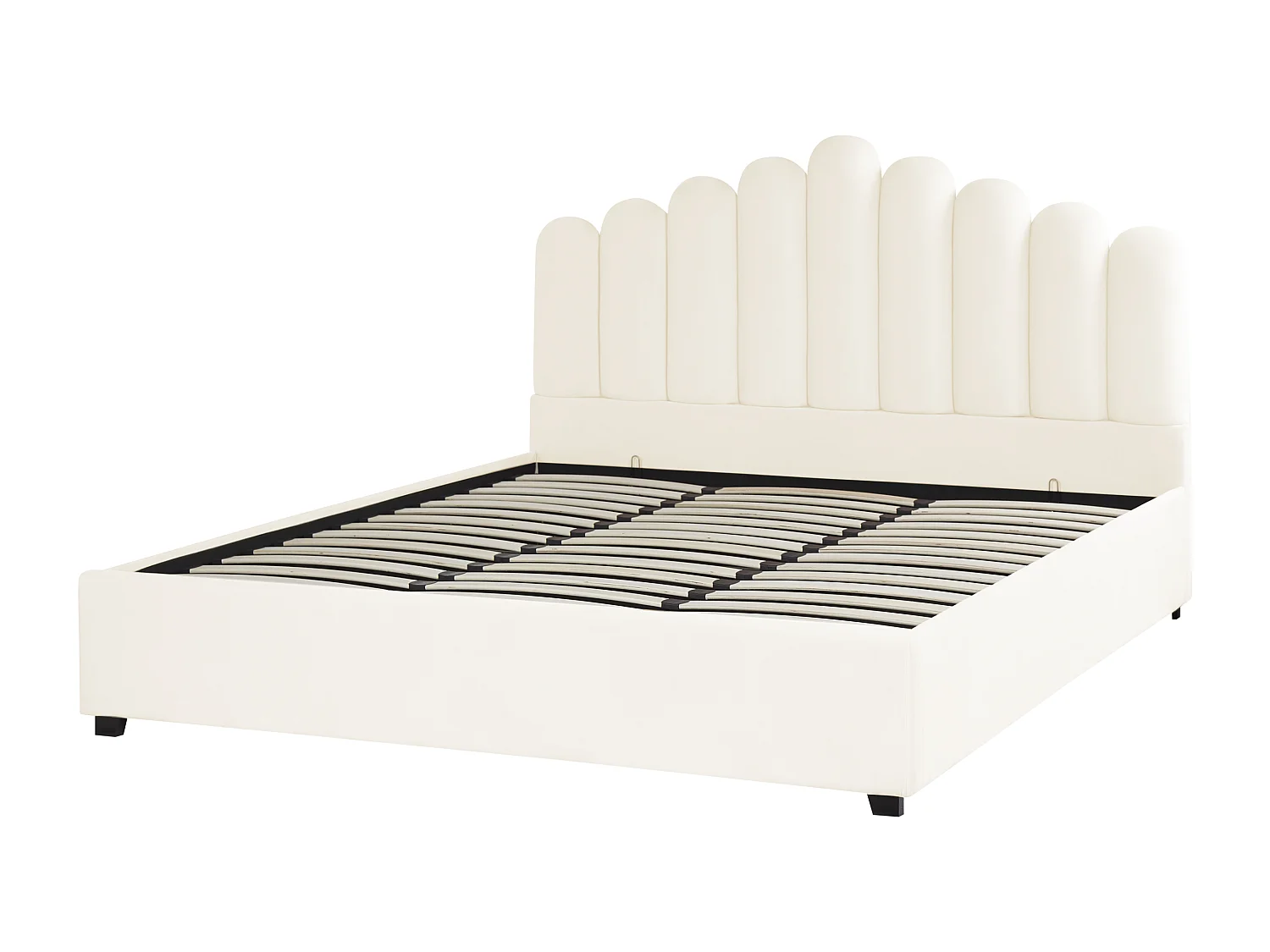 Cama con almacenaje Terciopelo VINCENNES 180 x 200 cm Blanco crema