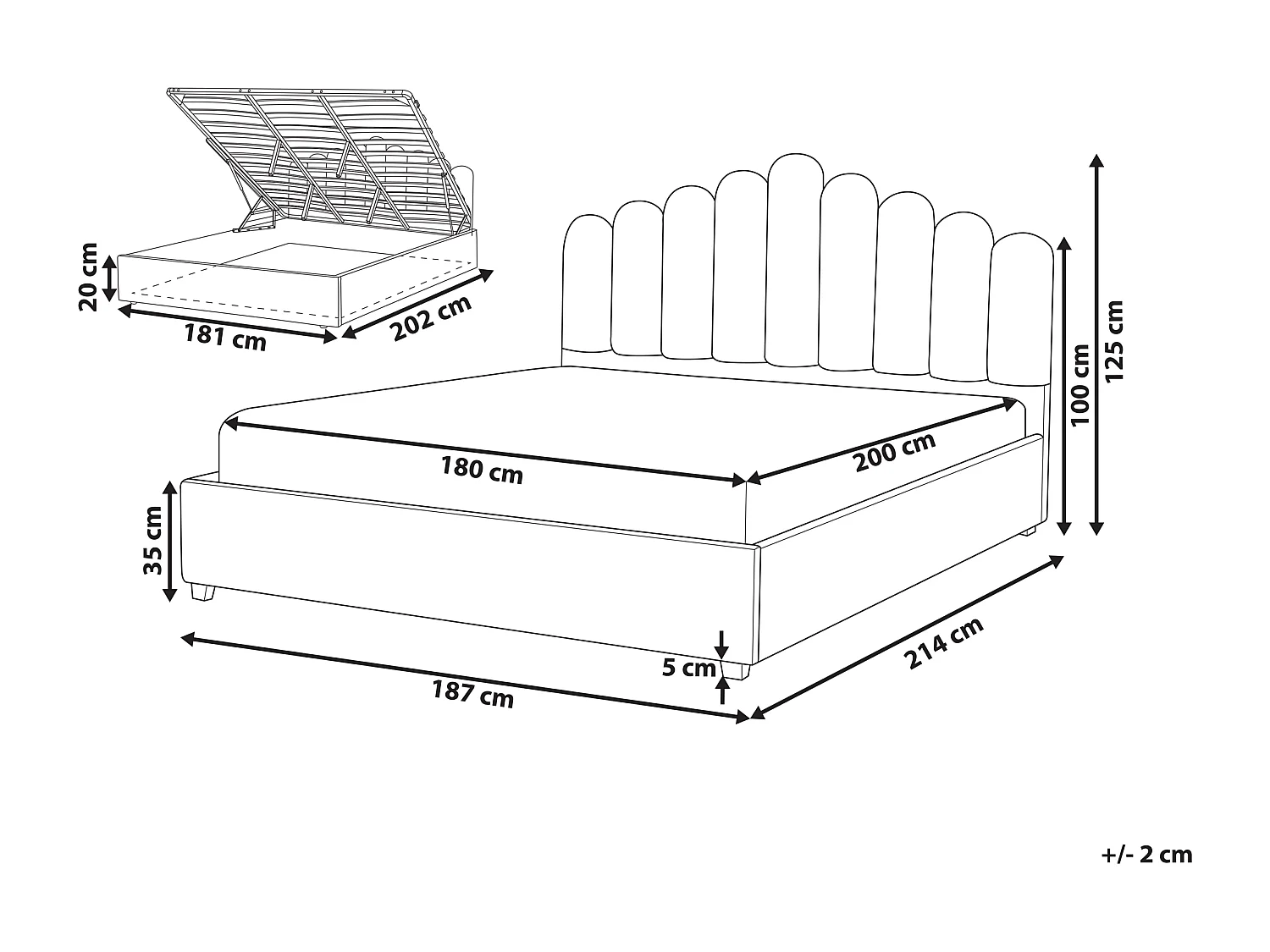 Lit ottoman Velours VINCENNES 180 x 200 cm Blanc cassé