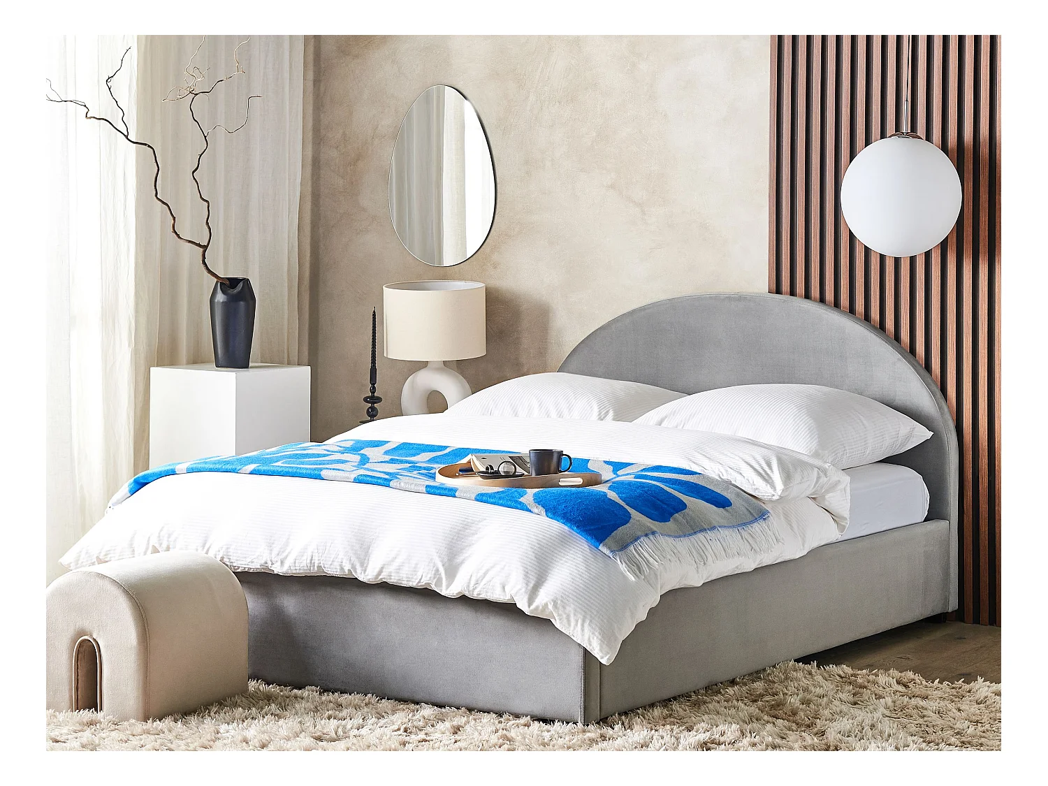 Bett Samt grau mit Kopfteil Bettkasten Lattenrost 180 x 200 cm Retro Vaucluse