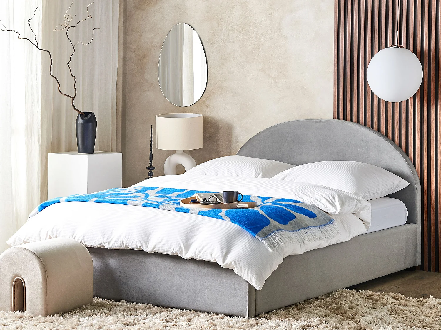Bed met opbergruimte Fluweel VAUCLUSE 180 x 200 cm Lichtgrijs