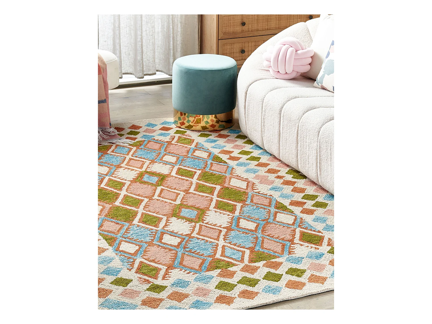 Kurzhaar Teppich Wolle bunt 140 x 200 cm geometrisches Muster Modern Ermenek