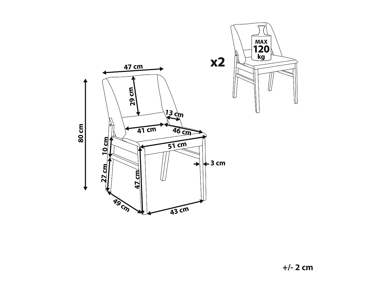 Lot de 2 chaises de salle à manger BELLA Gris clair