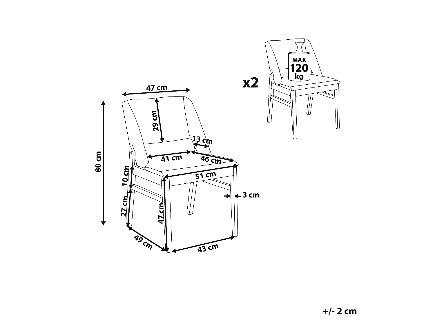 Lot de 2 chaises de salle à manger BELLA Gris clair