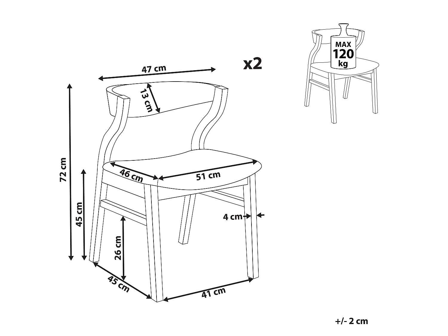 Lot de 2 chaises de salle à manger MAROA Bois Gris clair