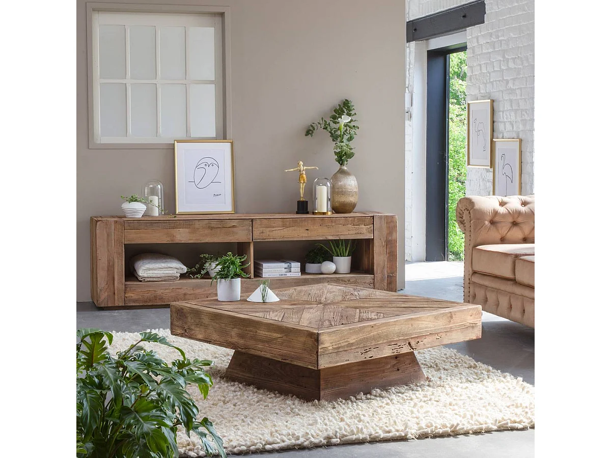 Table basse carrée en bois recyclé Blaise