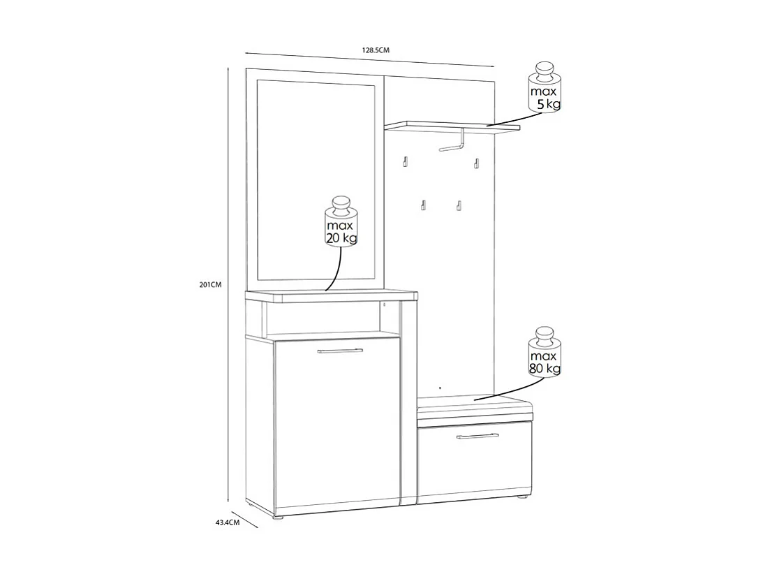 Meuble d'entrée 2 portes 1 miroir blanc laqué et décor bois - BERLIOZ