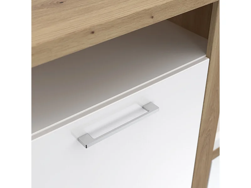 Meuble d'entrée 2 portes 1 miroir blanc laqué et décor bois - BERLIOZ