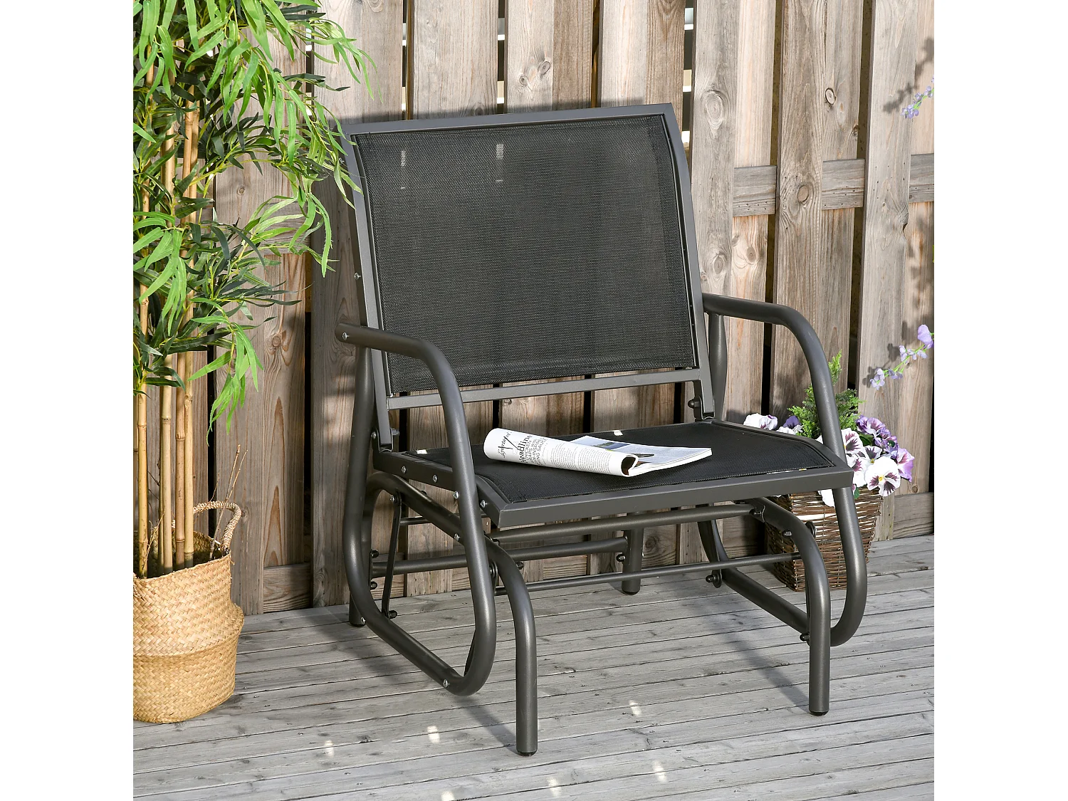 Fauteuil à bascule de jardin rocking chair design contemporain métal textilène noir