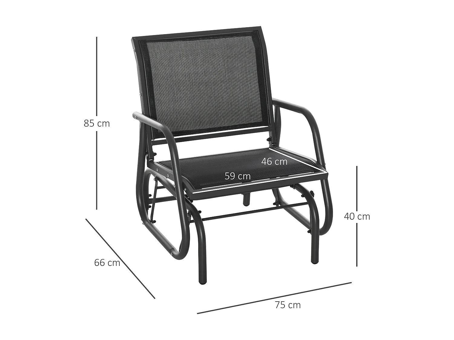 Fauteuil à bascule de jardin rocking chair design contemporain métal textilène noir